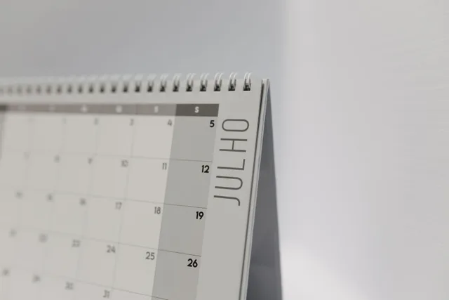 Minimalistic desk calendar displaying the month of July with a focus on weekdays. Subtract business days API: direction, request fields, and response shape
